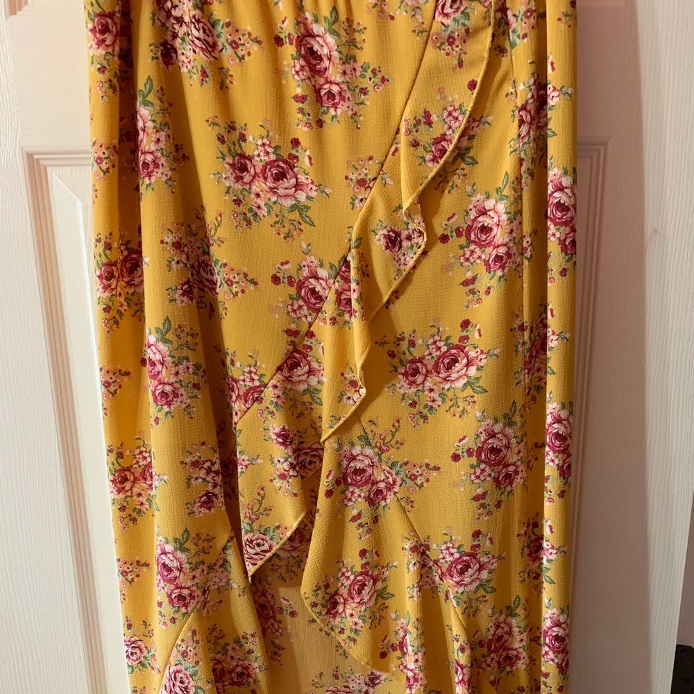 yellow floor length floral skirt